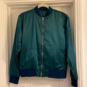 Emerald Green Satin Bomber Jacket